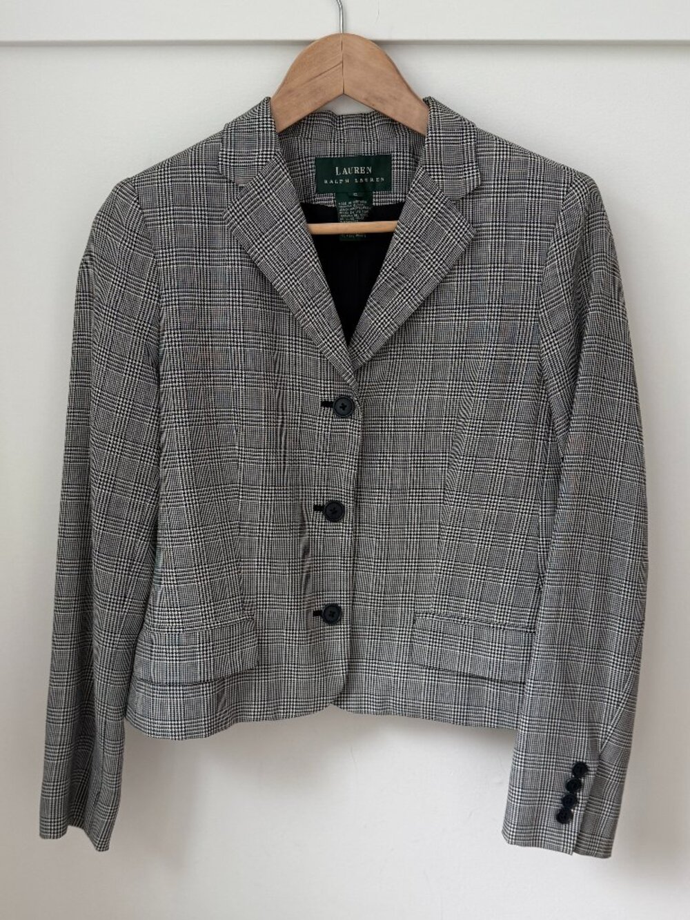 LAUREN RALPH LAUREN Glen Plaid Tweed Blazer Cropped Jacket Houndstooth